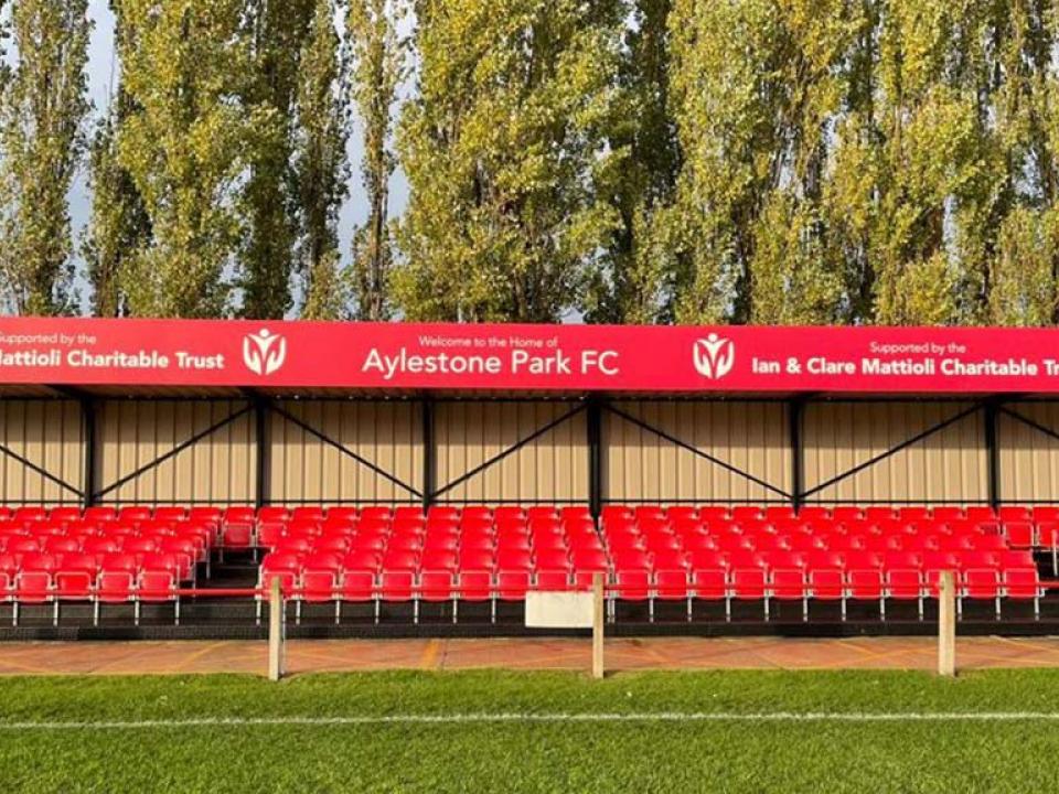 part of the 500 seater grandstand with the trust logo above the stand